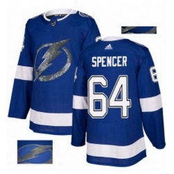 Mens Adidas Tampa Bay Lightning 64 Matthew Spencer Authentic Royal Blue Fashion Gold NHL Jersey 