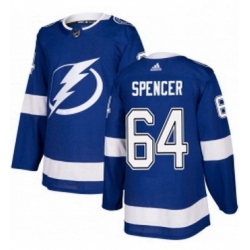 Mens Adidas Tampa Bay Lightning 64 Matthew Spencer Authentic Royal Blue Home NHL Jersey 