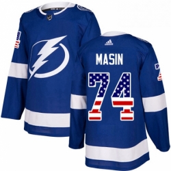 Mens Adidas Tampa Bay Lightning 74 Dominik Masin Authentic Blue USA Flag Fashion NHL Jersey 
