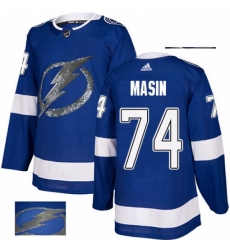 Mens Adidas Tampa Bay Lightning 74 Dominik Masin Authentic Royal Blue Fashion Gold NHL Jersey 