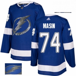 Mens Adidas Tampa Bay Lightning 74 Dominik Masin Authentic Royal Blue Fashion Gold NHL Jersey 