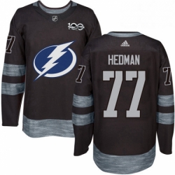 Mens Adidas Tampa Bay Lightning 77 Victor Hedman Authentic Black 1917 2017 100th Anniversary NHL Jersey 