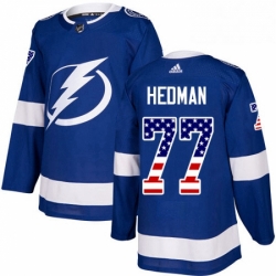 Mens Adidas Tampa Bay Lightning 77 Victor Hedman Authentic Blue USA Flag Fashion NHL Jersey 