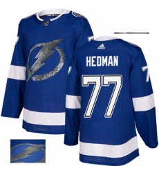 Mens Adidas Tampa Bay Lightning 77 Victor Hedman Authentic Royal Blue Fashion Gold NHL Jersey 