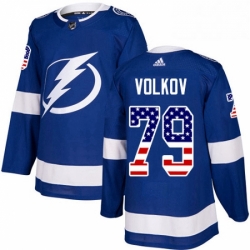Mens Adidas Tampa Bay Lightning 79 Alexander Volkov Authentic Blue USA Flag Fashion NHL Jersey 