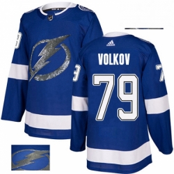 Mens Adidas Tampa Bay Lightning 79 Alexander Volkov Authentic Royal Blue Fashion Gold NHL Jersey 