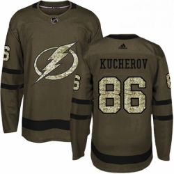 Mens Adidas Tampa Bay Lightning 86 Nikita Kucherov Authentic Green Salute to Service NHL Jersey 