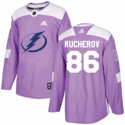 Mens Adidas Tampa Bay Lightning 86 Nikita Kucherov Authentic Purple Fights Cancer Practice NHL Jersey 