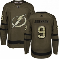 Mens Adidas Tampa Bay Lightning 9 Tyler Johnson Authentic Green Salute to Service NHL Jersey 