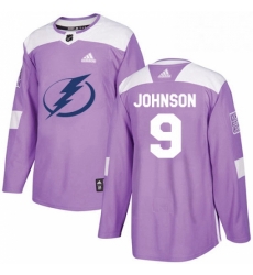 Mens Adidas Tampa Bay Lightning 9 Tyler Johnson Authentic Purple Fights Cancer Practice NHL Jersey 