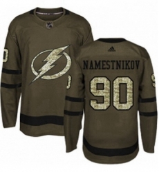 Mens Adidas Tampa Bay Lightning 90 Vladislav Namestnikov Authentic Green Salute to Service NHL Jersey 