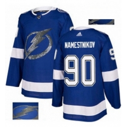 Mens Adidas Tampa Bay Lightning 90 Vladislav Namestnikov Authentic Royal Blue Fashion Gold NHL Jersey 
