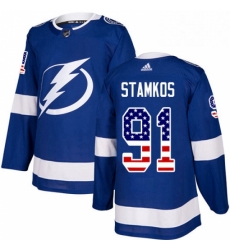 Mens Adidas Tampa Bay Lightning 91 Steven Stamkos Authentic Blue USA Flag Fashion NHL Jersey 