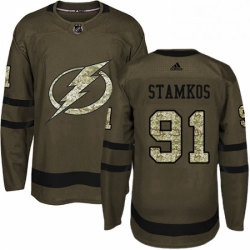 Mens Adidas Tampa Bay Lightning 91 Steven Stamkos Authentic Green Salute to Service NHL Jersey 