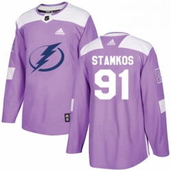 Mens Adidas Tampa Bay Lightning 91 Steven Stamkos Authentic Purple Fights Cancer Practice NHL Jersey 