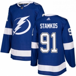 Mens Adidas Tampa Bay Lightning 91 Steven Stamkos Authentic Royal Blue Home NHL Jersey 