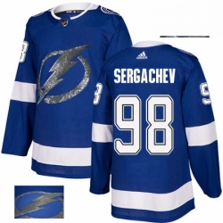 Mens Adidas Tampa Bay Lightning 98 Mikhail Sergachev Authentic Royal Blue Fashion Gold NHL Jersey 