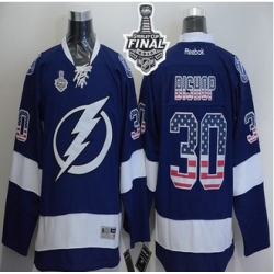 Tampa Bay Lightning #30 Ben Bishop Blue USA Flag Fashion 2015 Stanley Cup Stitched NHL Jersey