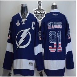 Tampa Bay Lightning #91 Steven Stamkos Blue USA Flag Fashion 2015 Stanley Cup Stitched NHL Jersey