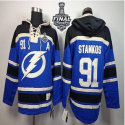 Tampa Bay Lightning #91 Steven Stamkos Royal Blue Sawyer Hooded Sweatshirt 2015 Stanley Cup Stitched Youth NHL Jersey