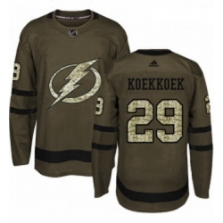 Youth Adidas Tampa Bay Lightning 29 Slater Koekkoek Authentic Green Salute to Service NHL Jersey 