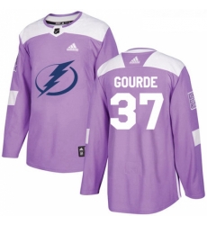Youth Adidas Tampa Bay Lightning 37 Yanni Gourde Authentic Purple Fights Cancer Practice NHL Jersey 
