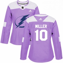 Womens Adidas Tampa Bay Lightning 10 JT Miller Authentic Purple Fights Cancer Practice NHL Jerse