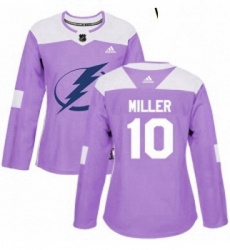 Womens Adidas Tampa Bay Lightning 10 JT Miller Authentic Purple Fights Cancer Practice NHL Jersey 
