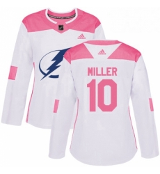 Womens Adidas Tampa Bay Lightning 10 JT Miller Authentic White Pink Fashion NHL Jerse