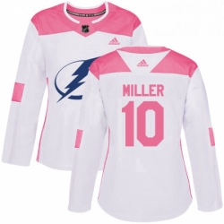 Womens Adidas Tampa Bay Lightning 10 JT Miller Authentic White Pink Fashion NHL Jerse