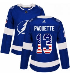 Womens Adidas Tampa Bay Lightning 13 Cedric Paquette Authentic Blue USA Flag Fashion NHL Jersey 