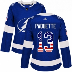 Womens Adidas Tampa Bay Lightning 13 Cedric Paquette Authentic Blue USA Flag Fashion NHL Jersey 