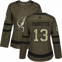 Womens Adidas Tampa Bay Lightning 13 Cedric Paquette Authentic Green Salute to Service NHL Jersey 