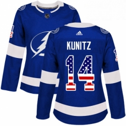 Womens Adidas Tampa Bay Lightning 14 Chris Kunitz Authentic Blue USA Flag Fashion NHL Jersey 