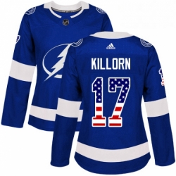 Womens Adidas Tampa Bay Lightning 17 Alex Killorn Authentic Blue USA Flag Fashion NHL Jersey 
