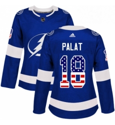 Womens Adidas Tampa Bay Lightning 18 Ondrej Palat Authentic Blue USA Flag Fashion NHL Jersey 