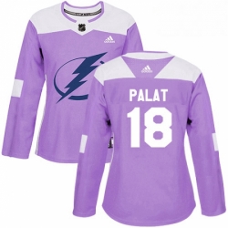Womens Adidas Tampa Bay Lightning 18 Ondrej Palat Authentic Purple Fights Cancer Practice NHL Jersey 