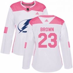 Womens Adidas Tampa Bay Lightning 23 JT Brown Authentic WhitePink Fashion NHL Jersey 