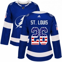 Womens Adidas Tampa Bay Lightning 26 Martin St Louis Authentic Blue USA Flag Fashion NHL Jersey 