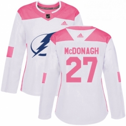 Womens Adidas Tampa Bay Lightning 27 Ryan McDonagh Authentic White Pink Fashion NHL Jerse