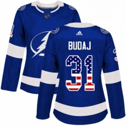 Womens Adidas Tampa Bay Lightning 31 Peter Budaj Authentic Blue USA Flag Fashion NHL Jersey 