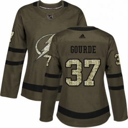 Womens Adidas Tampa Bay Lightning 37 Yanni Gourde Authentic Green Salute to Service NHL Jersey 
