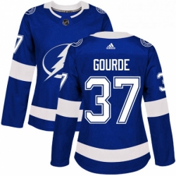 Womens Adidas Tampa Bay Lightning 37 Yanni Gourde Authentic Royal Blue Home NHL Jersey 