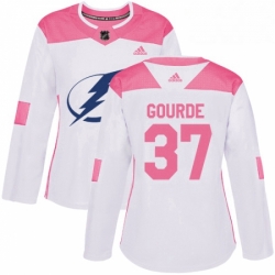 Womens Adidas Tampa Bay Lightning 37 Yanni Gourde Authentic WhitePink Fashion NHL Jersey 