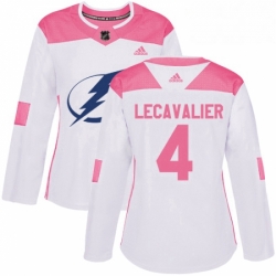 Womens Adidas Tampa Bay Lightning 4 Vincent Lecavalier Authentic WhitePink Fashion NHL Jersey 