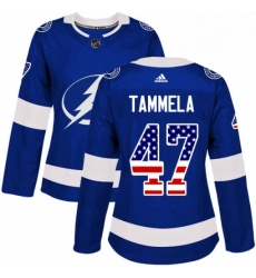 Womens Adidas Tampa Bay Lightning 47 Jonne Tammela Authentic Blue USA Flag Fashion NHL Jersey 