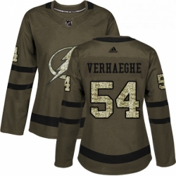Womens Adidas Tampa Bay Lightning 54 Carter Verhaeghe Authentic Green Salute to Service NHL Jersey 