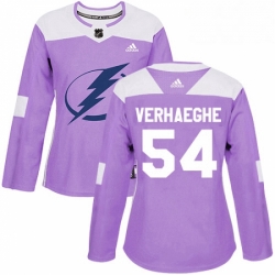 Womens Adidas Tampa Bay Lightning 54 Carter Verhaeghe Authentic Purple Fights Cancer Practice NHL Jersey 