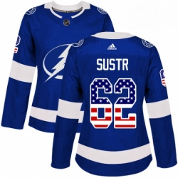Womens Adidas Tampa Bay Lightning 62 Andrej Sustr Authentic Blue USA Flag Fashion NHL Jersey 