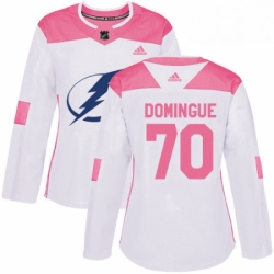 Womens Adidas Tampa Bay Lightning 70 Louis Domingue Authentic White Pink Fashion NHL Jerse